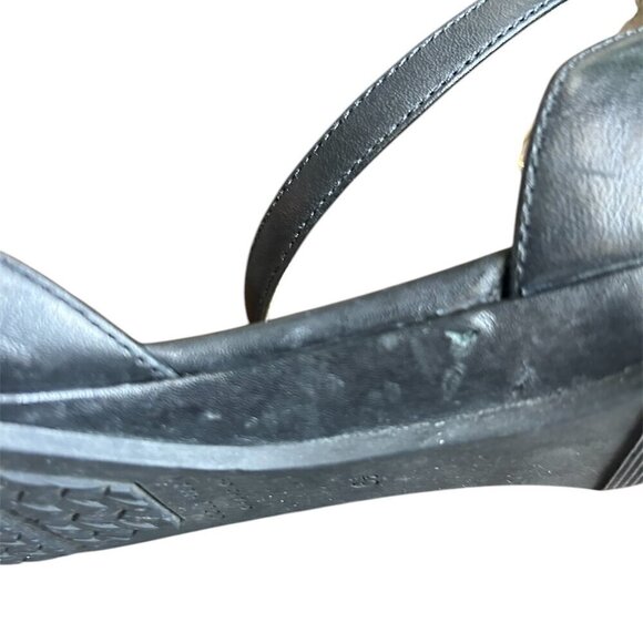 COLE HAAN Black Leather Rounded Toe Ballet Flats with Ankle Tie Strap. US 6.5 - Picture 7 of 8